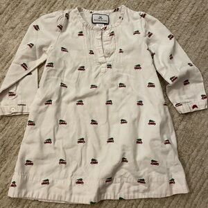 Petite Plume White Long-Sleeve Nightgown with Red Car & Christmas Trees